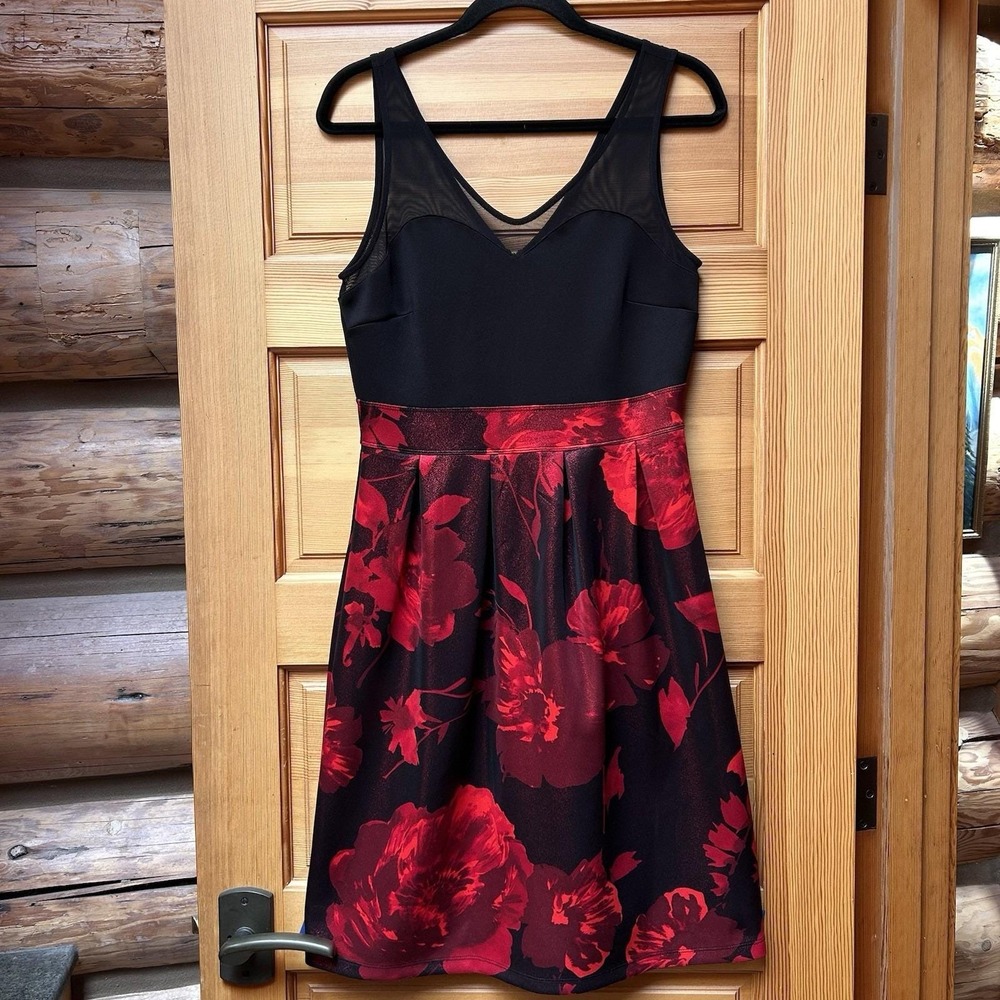 VTG 90s/Y2K Enfocus Studio Black/Red Floral Dress Womens Size 8 Party Whimsigoth